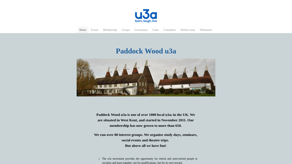 Screenshot of the Paddock Wood U3A website