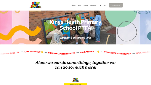 Screenshot of the Kings Heath Primary School Parents, Teachers And Friends Association website