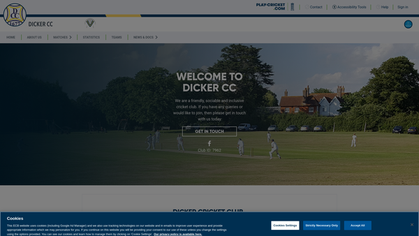 Screenshot of the Dicker Cricket Club website