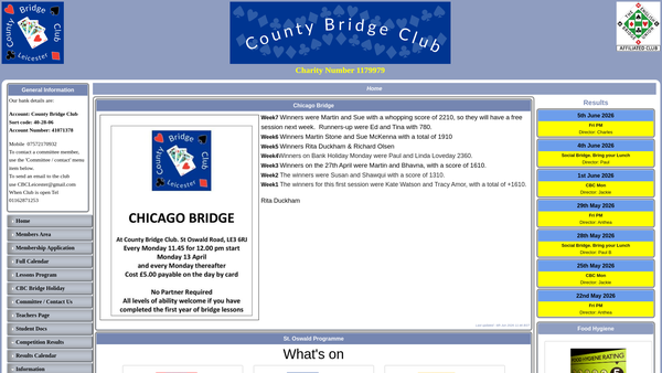 Screenshot of the County Bridge Club website