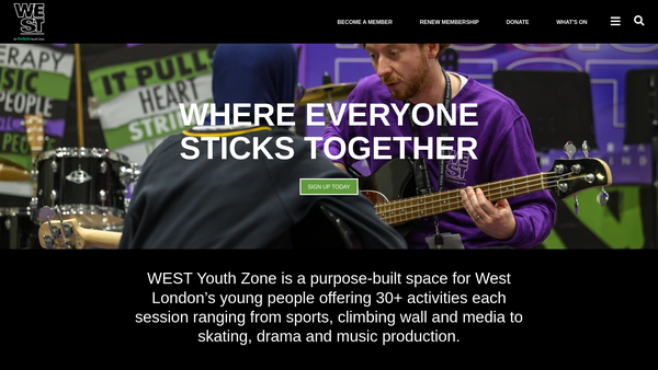 Screenshot of the Hammersmith & Fulham Youth Zone website