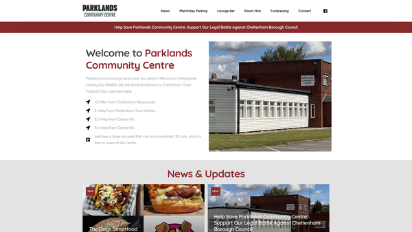 Screenshot of the Parklands Community Centre website
