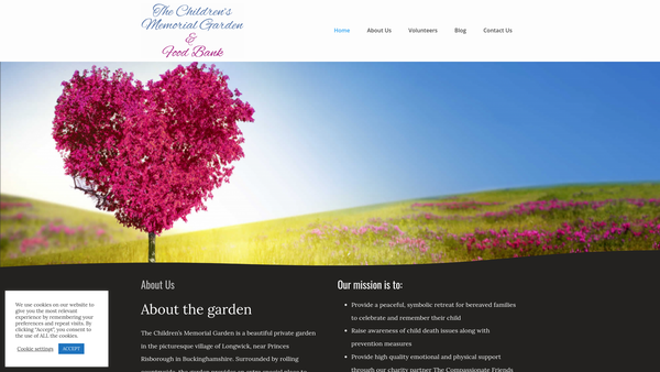 Screenshot of the Children's Memorial Garden & Food Bank website