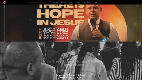Screenshot of the Potter's House Christian Fellowship UK Tottenham Church website
