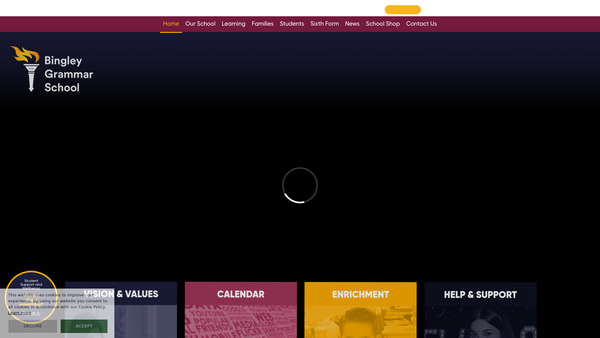 Screenshot of the Bingley Grammar School Foundation CIO website