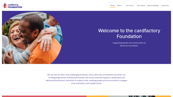 Screenshot of the Card Factory Foundation website