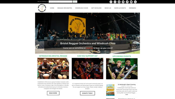 Screenshot of the The Bristol Reggae Orchestra website