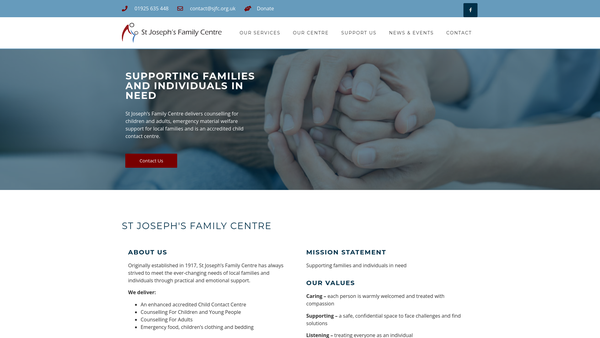 Screenshot of the St Joseph's Family Centre website