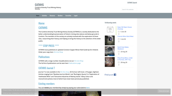 Screenshot of the The Cumbria Amenity Trust Mining History Society website