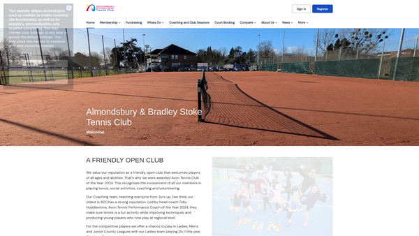 Screenshot of the Almondsbury Tennis Club website