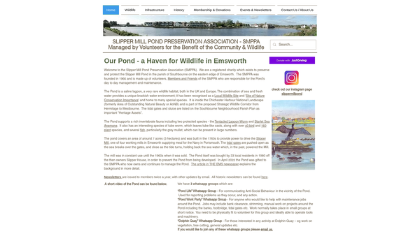 Screenshot of the Slipper Mill Pond Preservation Association CIO website
