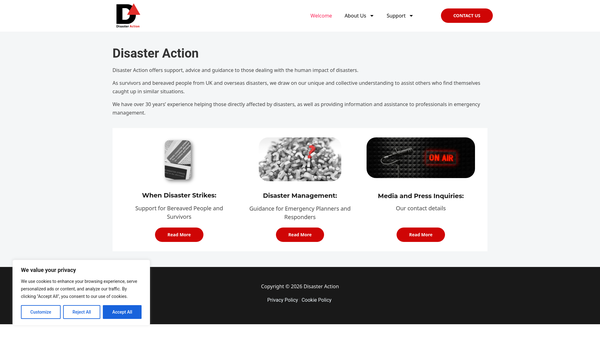 Screenshot of the Disaster Action website