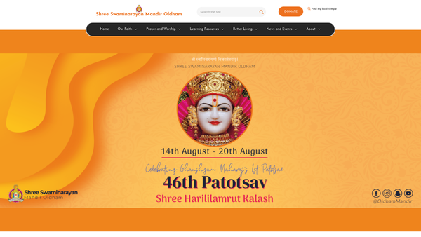 Screenshot of the Shree Swaminarayan Mandir Oldham website