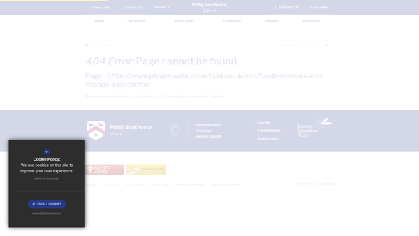 Screenshot of the Southcote Pfa (Parents & Friends Association) website