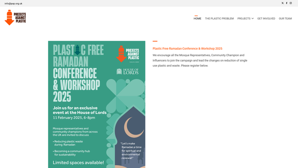 Screenshot of the Projects Against Plastic website
