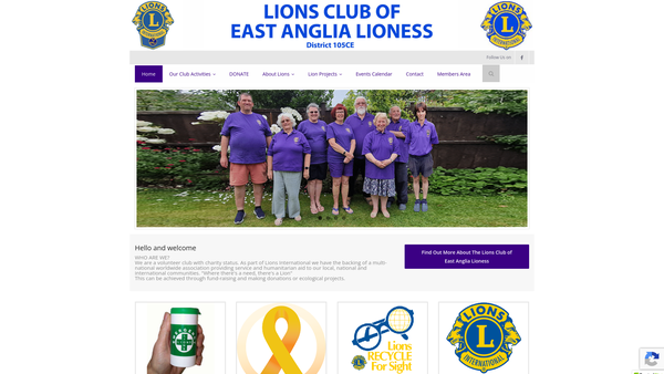 Screenshot of the Lions Club Of East Anglia Lioness (CIO) website
