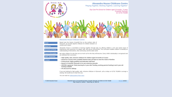 Screenshot of the Alexandra House Childcare Centre (Plymouth) CIO website
