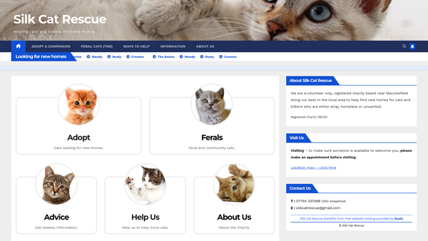 Screenshot of the Silk Cat Rescue website