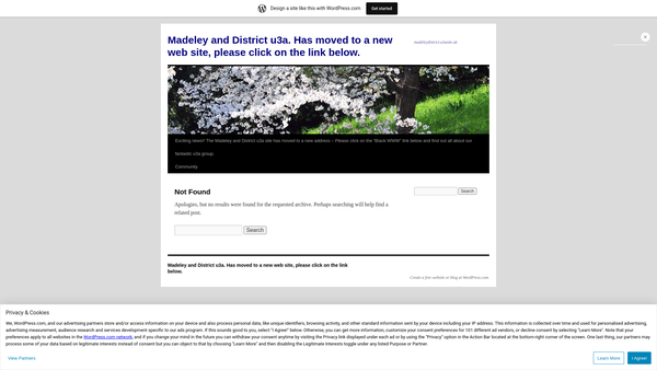 Screenshot of the Madeley And District University Of The Third Age (U3A) website