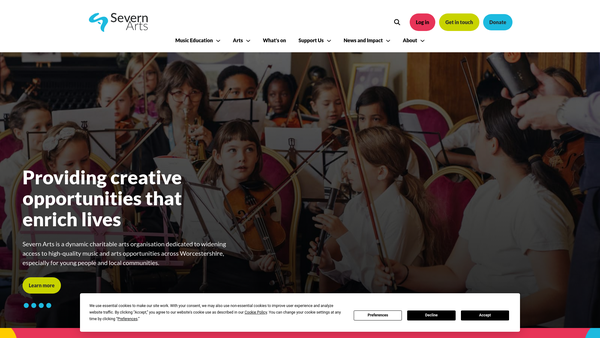 Screenshot of the Severn Arts website