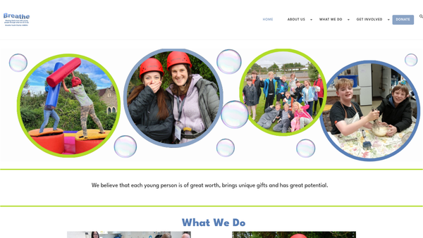 Screenshot of the Breathe Youth website
