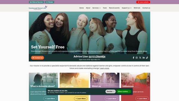Screenshot of the Peterborough Women's Aid website
