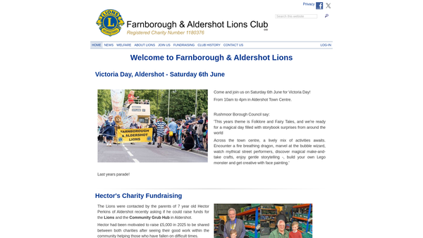 Screenshot of the Farnborough & Aldershot Lions Club (C.I.O.) website
