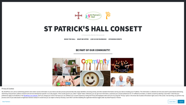 Screenshot of the St Patrick's Hall Organisation Consett website