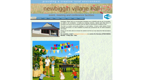 Screenshot of the Newbiggin Village Hall website