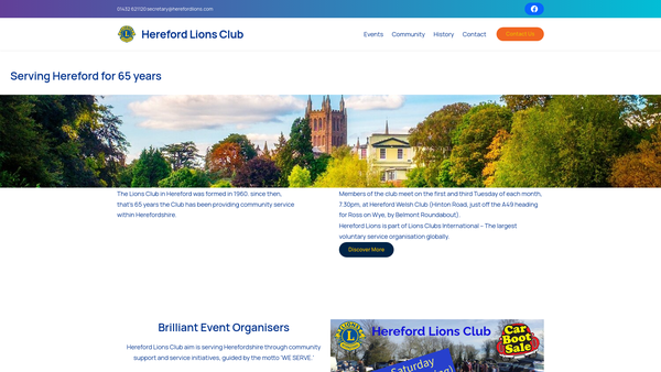 Screenshot of the Hereford Lions Club (CIO) website
