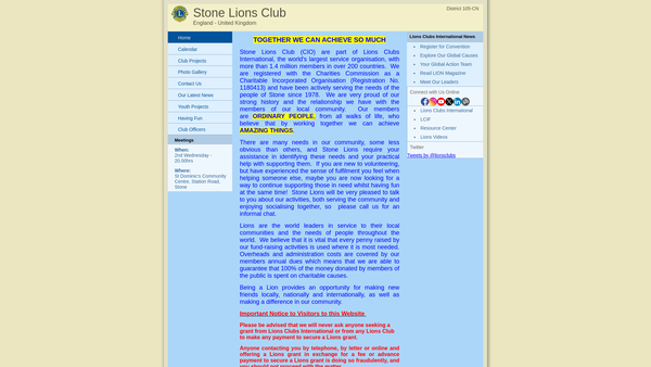 Screenshot of the Stone Lions Club (CIO) website