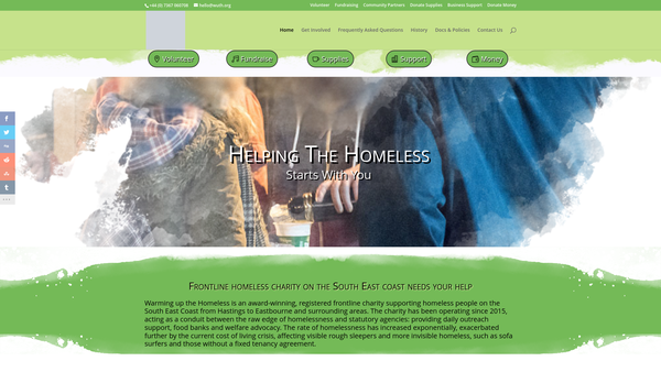 Screenshot of the Warming Up The Homeless website
