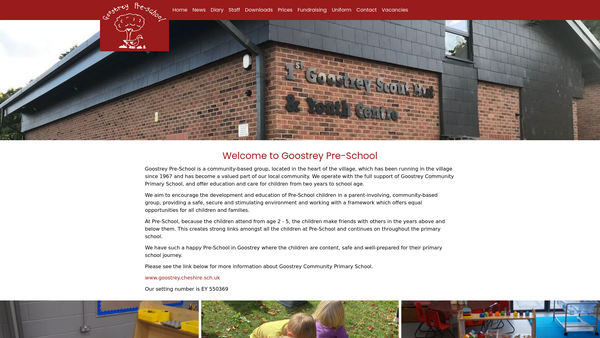 Screenshot of the Goostrey Pre-School website