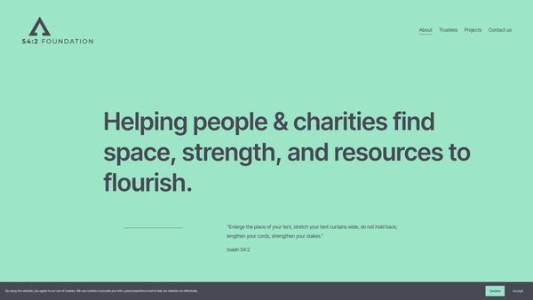 Screenshot of the Fiftyfour Two Foundation (54:2 Foundation) website