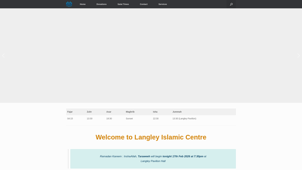 Screenshot of the Langley Islamic Centre website