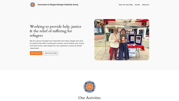 Screenshot of the Faversham And Villages Refugee Solidarity Group website