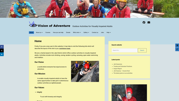 Screenshot of the Vision Of Adventure website