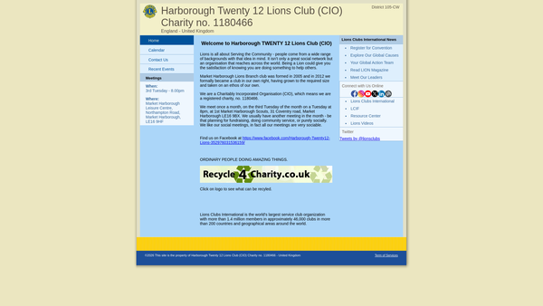 Screenshot of the Harborough Twenty 12 Lions Club (CIO) website