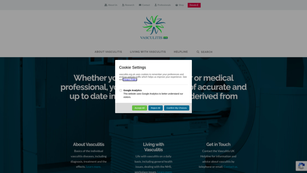 Screenshot of the Vasculitis UK website
