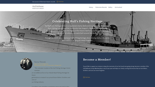 Screenshot of the Hull Bullnose Heritage Group website