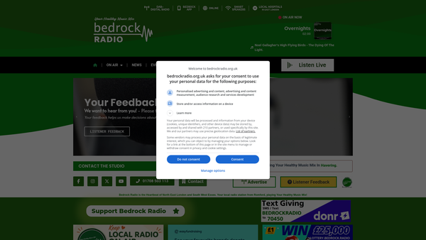 Screenshot of the Bedrock Radio website