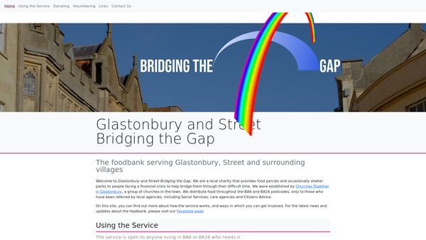 Screenshot of the Glastonbury Bridging The Gap website