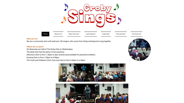 Screenshot of the Groby Sings website