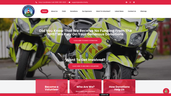 Screenshot of the South West Blood Bikes website