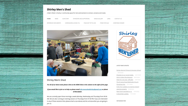 Screenshot of the Shirley Men's Shed website