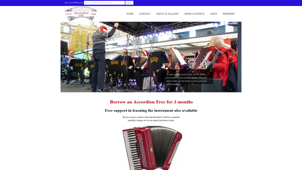 Screenshot of the North Staffs Accordion Club website