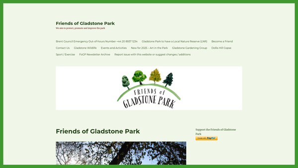 Screenshot of the The Friends Of Gladstone Park website