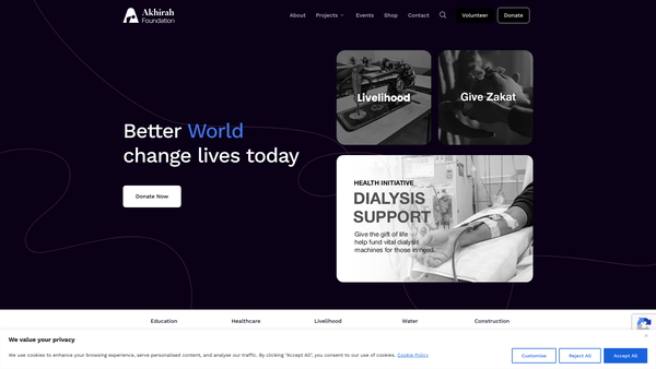 Screenshot of the Akhirah Foundation website
