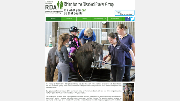 Screenshot of the Riding For The Disabled - Exeter Group website