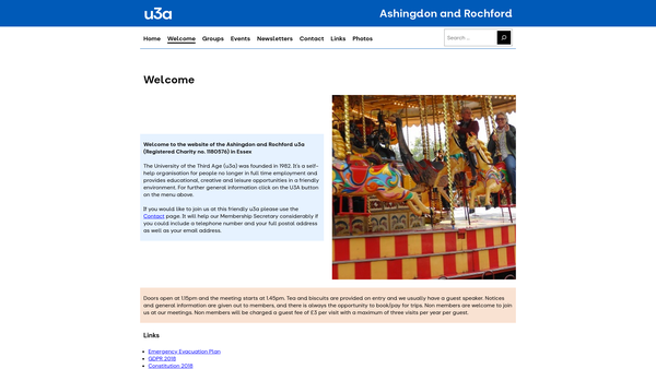 Screenshot of the Ashingdon And Rochford U3A website